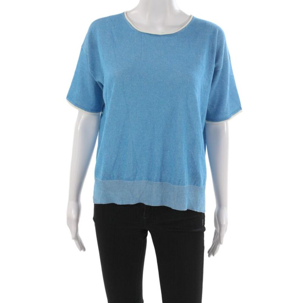 Bruno Manetti Women Basic Blue T-Shirt Round Neck Short Sleeve Size 40